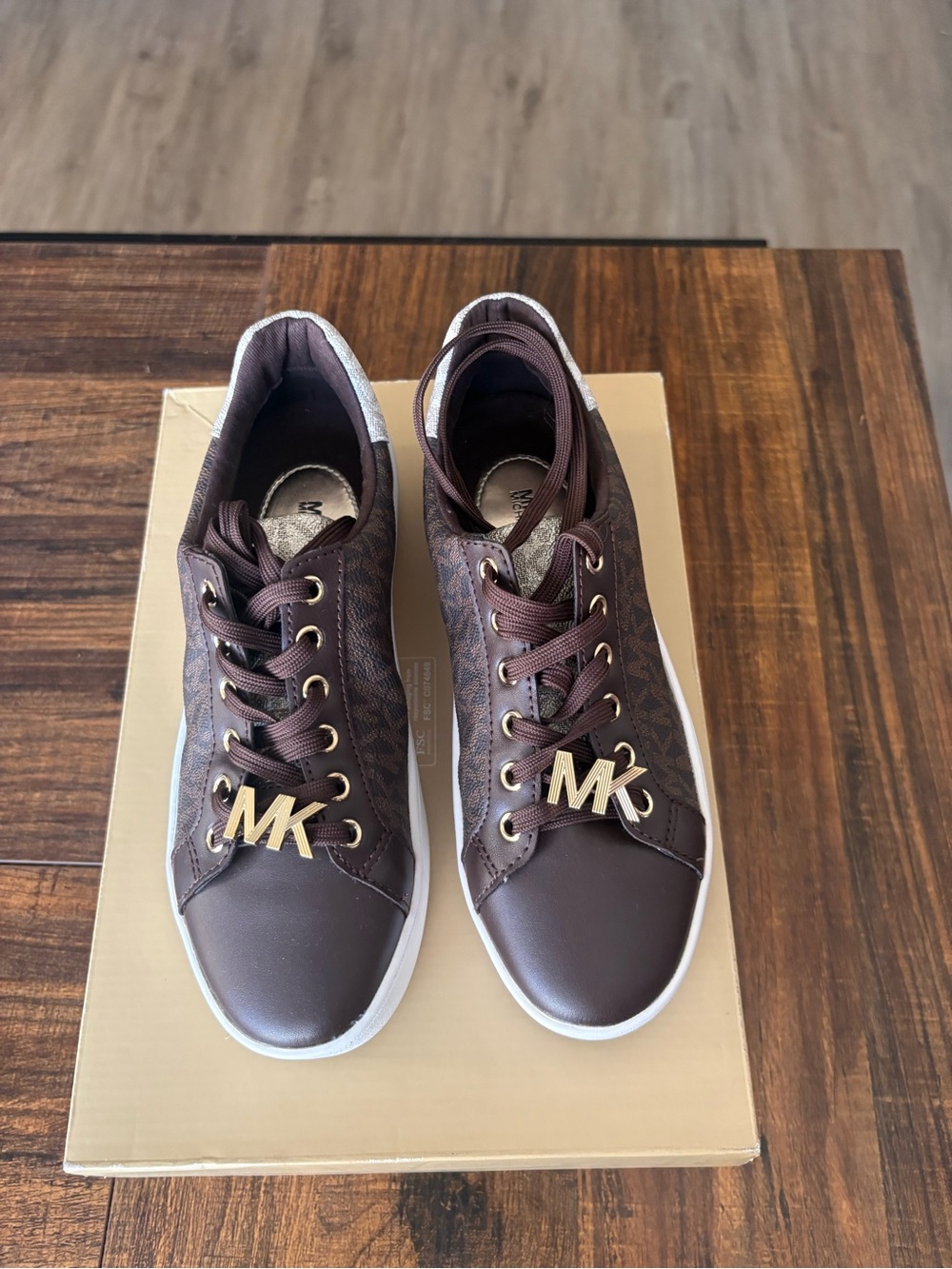 Michael Kors Brown and Gold MK Logo Low-Top Sneakers